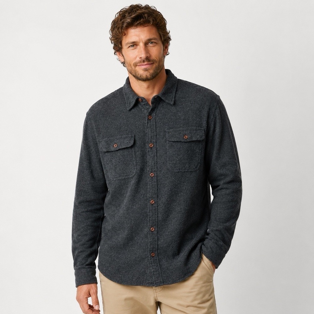 Outerknown Flannel Shirt Mens L  Button Up Pockets Organic Utility Long Sleeve